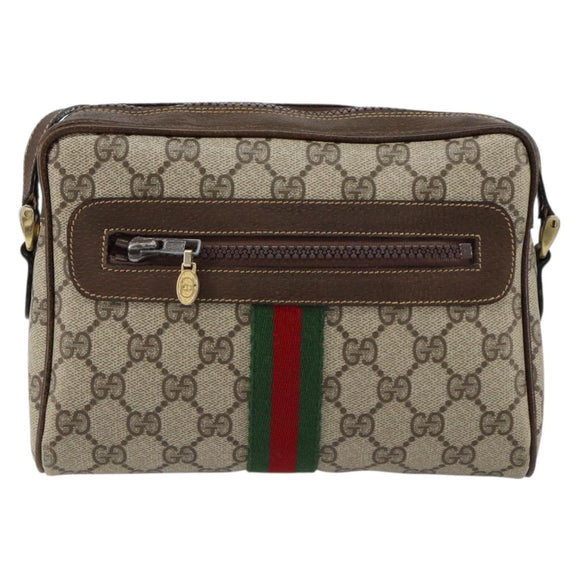 GUCCI GG Supreme Web Sherry Line Shoulder Bag PVC Beige Gold Auth ep12050