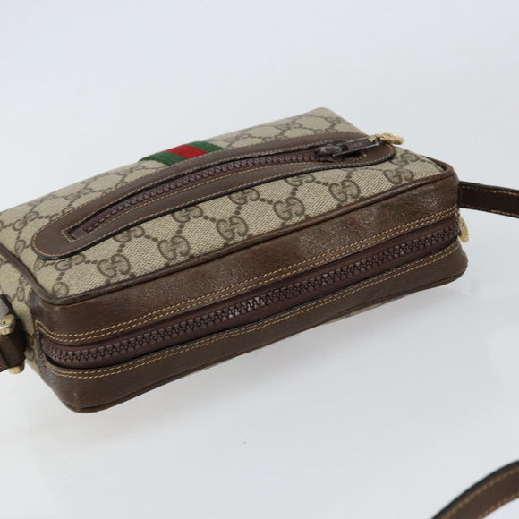 GUCCI GG Supreme Web Sherry Line Shoulder Bag PVC Beige Gold Auth ep12050