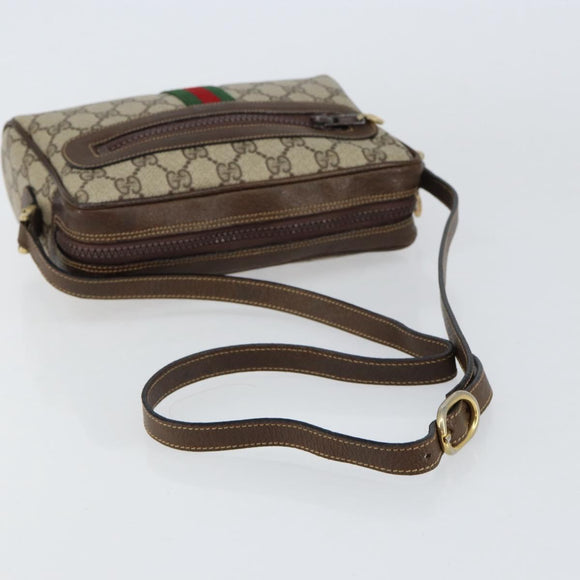 GUCCI GG Supreme Web Sherry Line Shoulder Bag PVC Beige Gold Auth ep12050