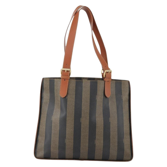 FENDI Pecan Canvas Tote Bag Brown Black Auth ep12054
