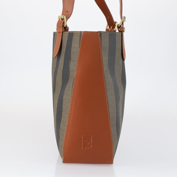 FENDI Pecan Canvas Tote Bag Brown Black Auth ep12054