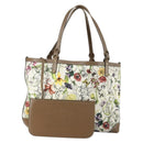 GUCCI Flora Tote Bag Canvas Leather White Gold 247209 Auth ep12057-1