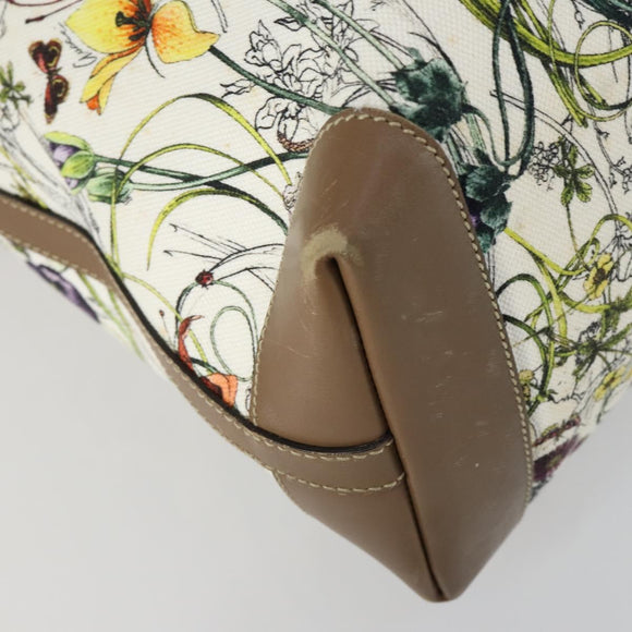 GUCCI Flora Tote Bag Canvas Leather White Gold 247209 Auth ep12057