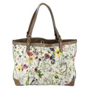 GUCCI Flora Tote Bag Canvas Leather White Gold 247209 Auth ep12057-2
