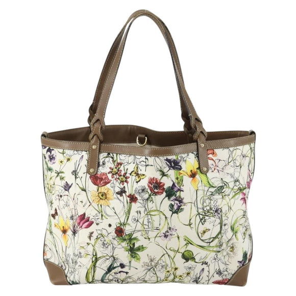 GUCCI Flora Tote Bag Canvas Leather White Gold 247209 Auth ep12057
