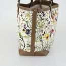 GUCCI Flora Tote Bag Canvas Leather White Gold 247209 Auth ep12057-3