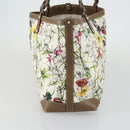 GUCCI Flora Tote Bag Canvas Leather White Gold 247209 Auth ep12057-4