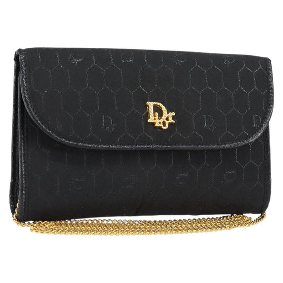 Christian Dior Honeycomb Canvas Chain Shoulder Bag Black Gold Auth ep12064