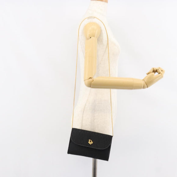 Christian Dior Honeycomb Canvas Chain Shoulder Bag Black Gold Auth ep12064