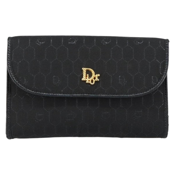Christian Dior Honeycomb Canvas Chain Schoudertas Zwart Goud Auth ep12064