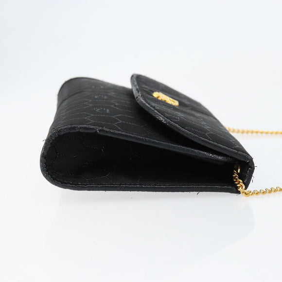 Christian Dior Honeycomb Canvas Chain Schoudertas Zwart Goud Auth ep12064