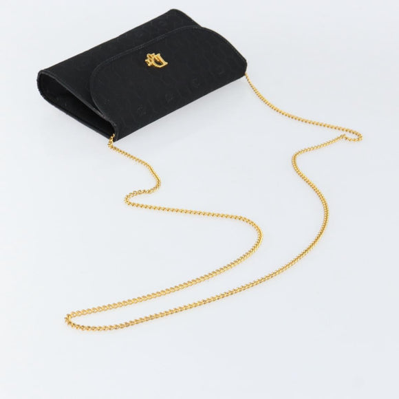 Christian Dior Honeycomb Canvas Chain Shoulder Bag Black Gold Auth ep12064