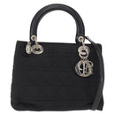 Christian Dior Lady Dior Canage Hand Bag Nylon 2way Black Silver Auth ep12065-1