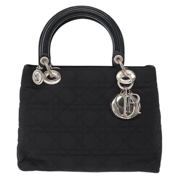 Christian Dior Lady Dior Canage Hand Bag Nylon 2way Black Silver Auth ep12065 - 0