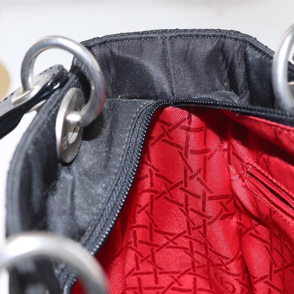 Christian Dior Lady Dior Canage Hand Bag Nylon 2way Black Silver Auth ep12065