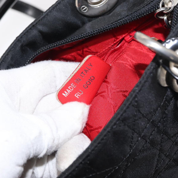 Christian Dior Lady Dior Canage Hand Bag Nylon 2way Black Silver Auth ep12065