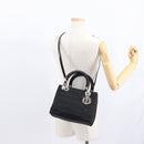 Christian Dior Lady Dior Canage Hand Bag Nylon 2way Black Silver Auth ep12065-25