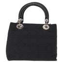 Christian Dior Lady Dior Canage Hand Bag Nylon 2way Black Silver Auth ep12065-3