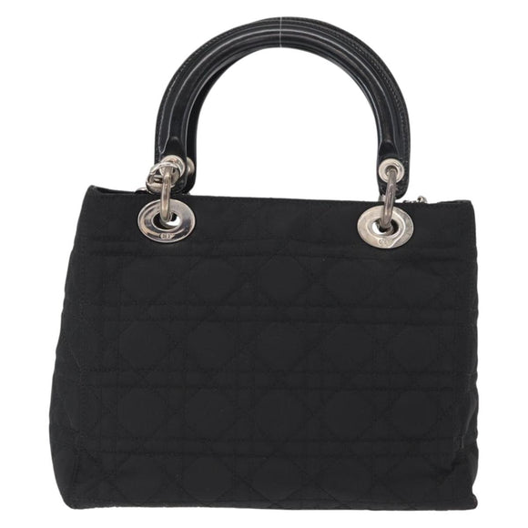 Christian Dior Lady Dior Canage Hand Bag Nylon 2way Black Silver Auth ep12065