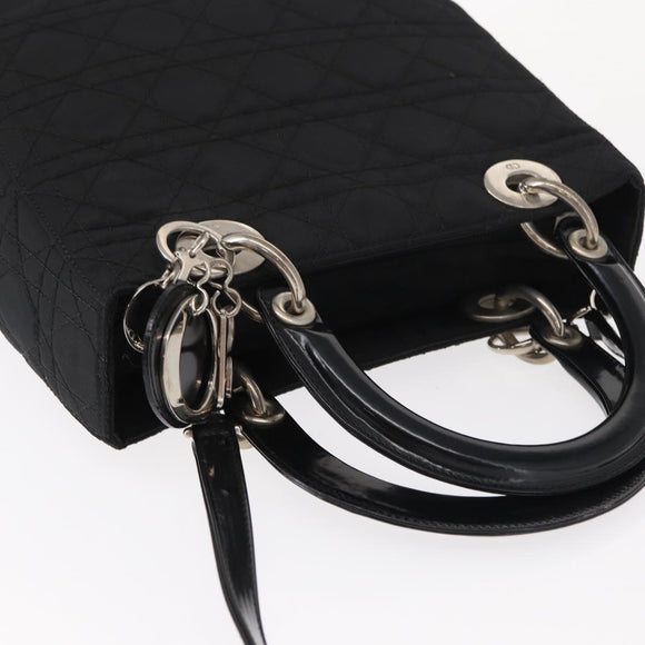 Christian Dior Lady Dior Canage Hand Bag Nylon 2way Black Silver Auth ep12065