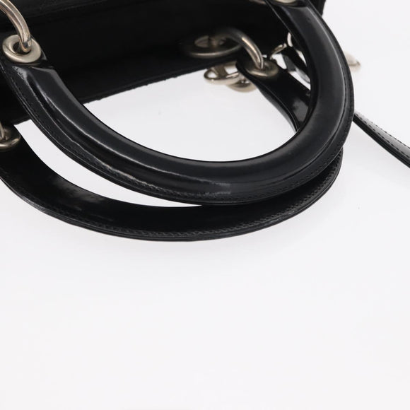 Christian Dior Lady Dior Canage Hand Bag Nylon 2way Black Silver Auth ep12065