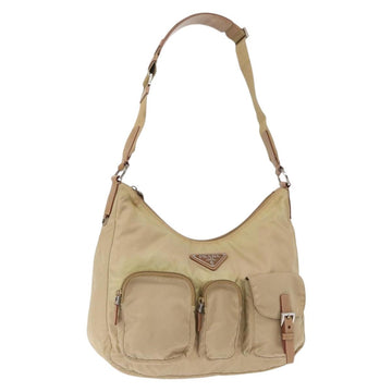 PRADA Shoulder Bag Nylon Beige Silver Auth ep12067