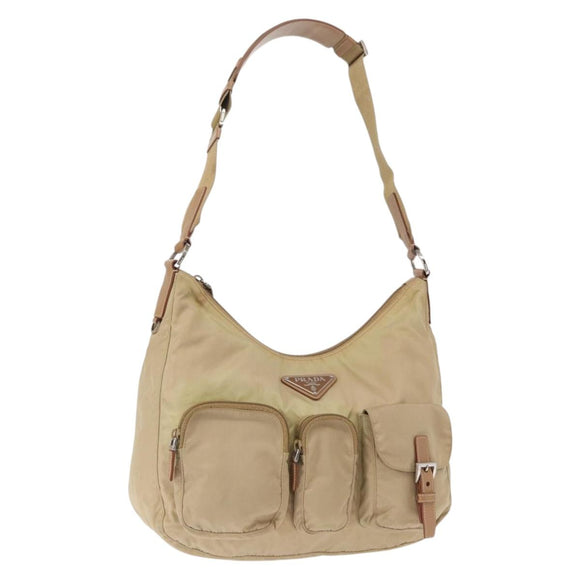 PRADA Shoulder Bag Nylon Beige Silver Auth ep12067