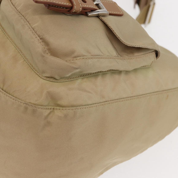PRADA Shoulder Bag Nylon Beige Silver Auth ep12067