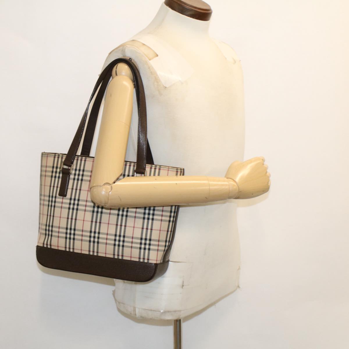 BURBERRY Nova Check Shoulder Bag Nylon Leather Beige Auth ep1207