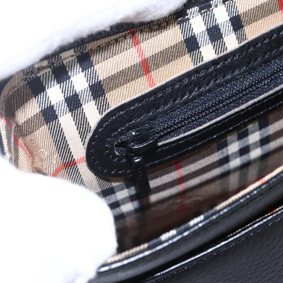 Burberrys Shoulder Bag Leather Black Gold Auth ep12073