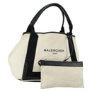 BALENCIAGA Navy Cabas S Hand Bag Canvas Black White 339933 Auth ep12080-1