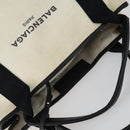 BALENCIAGA Navy Cabas S Hand Bag Canvas Black White 339933 Auth ep12080-6