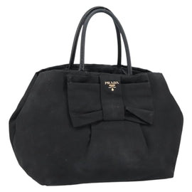 PRADA Hand Bag Nylon Black Gold Auth ep12082