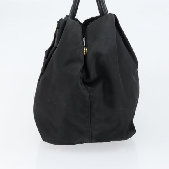 PRADA Hand Bag Nylon Black Gold Auth ep12082