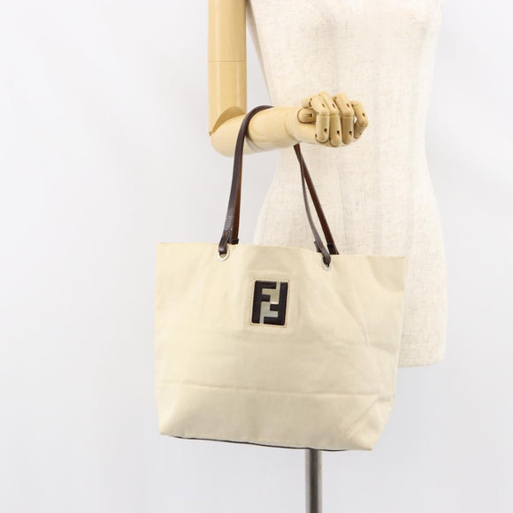 FENDI Hand Bag Canvas Ivory Auth ep12091