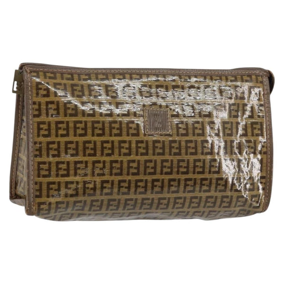 FENDI Zucchino Canvas Clutch Bag Beige Auth ep12093