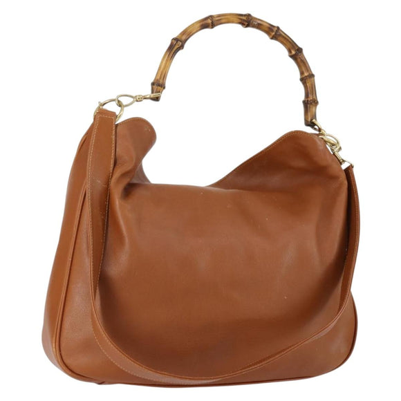 GUCCI Bamboo Shoulder Bag Leather 2way Brown Gold 001 2852 1577 0 Auth ep12095