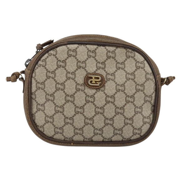 GUCCI GG Plus Supreme Shoulder Bag PVC Beige Gold Auth ep12104