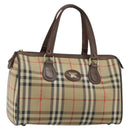 Burberrys Nova Check Boston Bag Canvas Beige Gold Auth ep12106-1