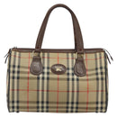 Burberrys Nova Check Boston Bag Canvas Beige Gold Auth ep12106-13