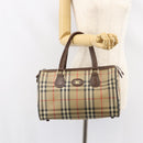 Burberrys Nova Check Boston Bag Canvas Beige Gold Auth ep12106-20