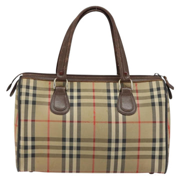 Burberrys Nova Check Boston Bag Canvas Beige Gold Auth ep12106 - 0