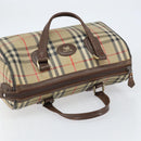 Burberrys Nova Check Boston Bag Canvas Beige Gold Auth ep12106-6
