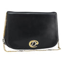 Christian Dior Chain Shoulder Bag Leather Black Gold Auth ep12110-1
