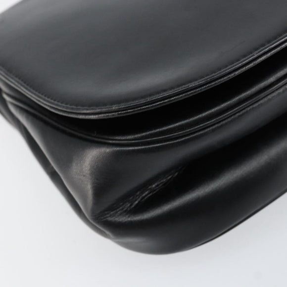 Christian Dior Chain Shoulder Bag Leather Black Gold Auth ep12110