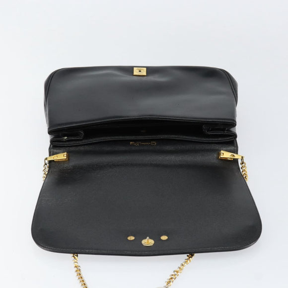 Christian Dior Chain Shoulder Bag Leather Black Gold Auth ep12110