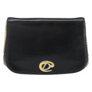 Christian Dior Chain Shoulder Bag Leather Black Gold Auth ep12110-2