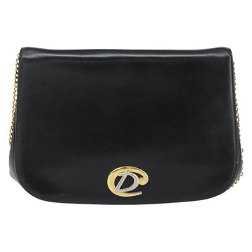 Christian Dior Chain Shoulder Bag Leather Black Gold Auth ep12110 - 0