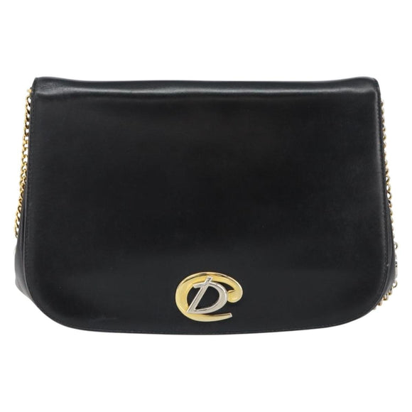 Christian Dior Chain Shoulder Bag Leather Black Gold Auth ep12110