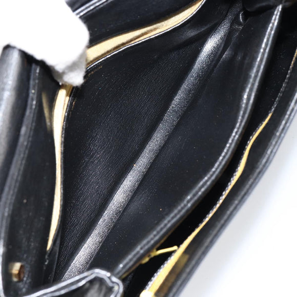 Christian Dior Chain Shoulder Bag Leather Black Gold Auth ep12110